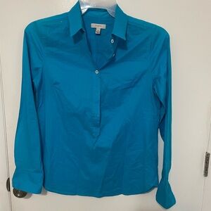 J. Crew pullover long sleeve Aqua Blue Half button up lightweight Blouse 6